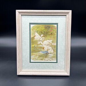 Vintage Goose Picture Wooden Frame Beatrix Potter Cottage Wall Hanging Stand Up